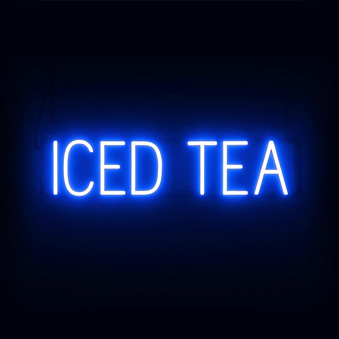 SpellBrite ICED TEA Sign | Cafe-Related Sign with Neon Look, Blue LED Light Source | 27.0" x 6.3"