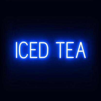 SpellBrite ICED TEA Sign | Cafe-Related Sign with Neon Look, Blue LED Light Source | 27.0" x 6.3"
