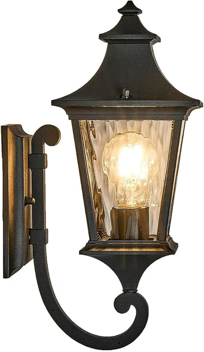 Outdoor Wall Lights 21 Inch Large Front Porch Light with Water Ripple Glass Black Exterior Light Fixture for House E26 Socket