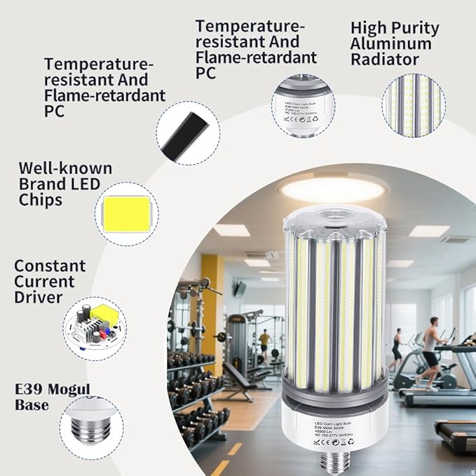 350W LED Corn Bulb 2 Pack, 1100W Equivalent, E39 Mogul Base Bulbs, 45,500 Lumen Replacement Metal Halide/HID/HPS Bulb,5000K Daylight for Garage Warehouse Factory Workshop