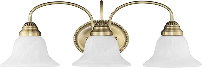 Livex Lighting 1533-01 Edgemont 3 Light Vanity Antique Brass with White Alabaster Glass