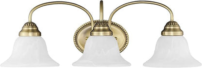 Livex Lighting 1533-01 Edgemont 3 Light Vanity Antique Brass with White Alabaster Glass