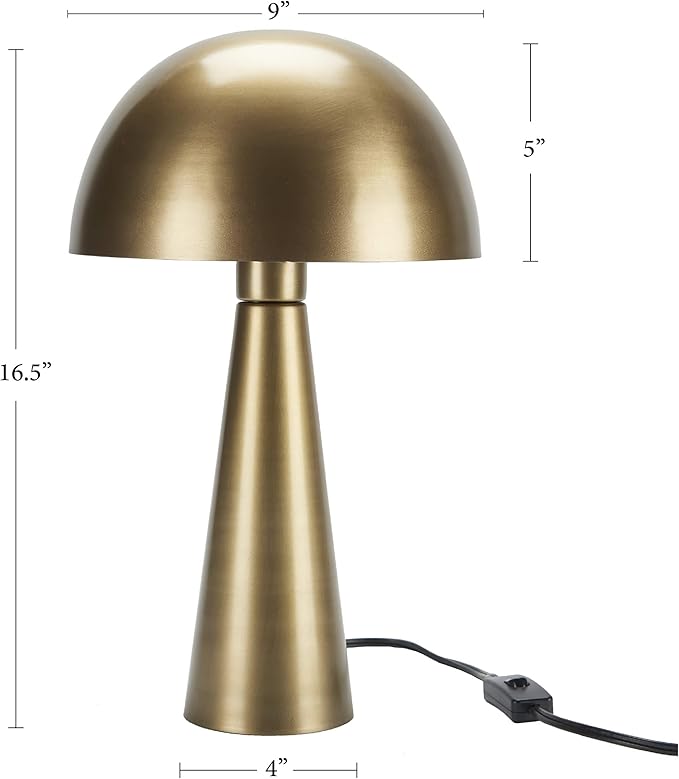 Nourison Home 16" Antique Gold Metal Mushroom Table Lamp, Modern, Retro, Desk Light for Bedroom, Dining, Office, Entryway