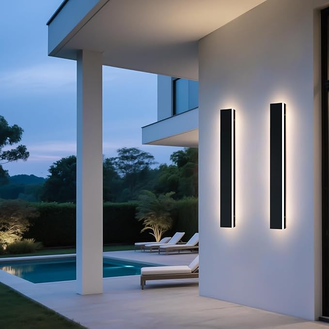 Upgrade Widened 2 Pack 57inch Long Modern Outdoor Wall Lighting, Dimmable 3000K-6000K, IP65 Waterproof Exterior Wall Sconces, Black Linear LED Porch Light for House, Yard, Garden with Remote Control