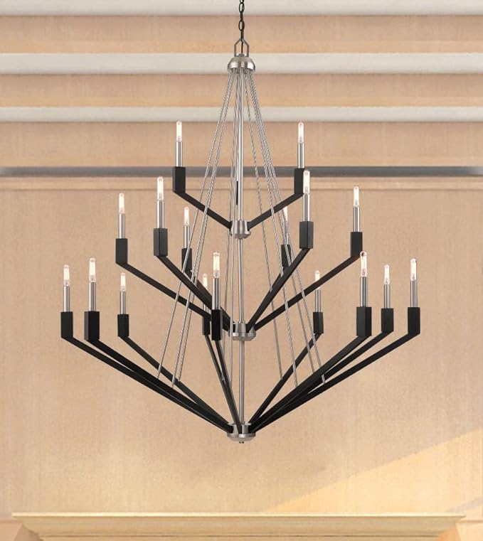 Livex Lighting 51169-91 Beckett - Eighteen Light 3-Tier Foyer, Brushed Nickel/Black Finish