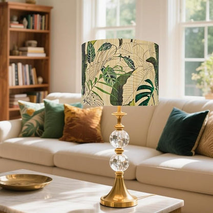 Bamboo Lampshade With Tropical Plants green floral Design, Suitable For Floor Lamps And Desk Lamps, Art deco, Rustic And Elegant, Groovy Unique(11.8 * 9Inch) (Tropical Plants A)