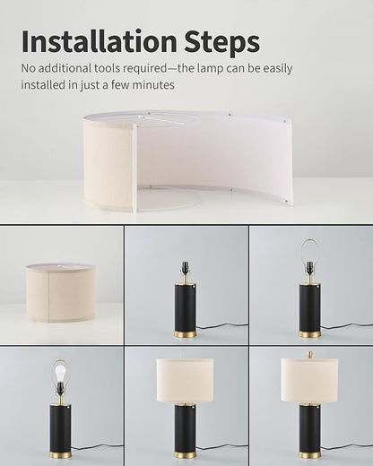 KDG 23.4" White PU Leather Table Lamps for Living Room Set of 2, 3 Level Brightness LED Modern Home Decor Fabric Lampshade Desk Lamp Lighitng for Bedroom, Bedside, Farmhouse, Nightstand, Night Light
