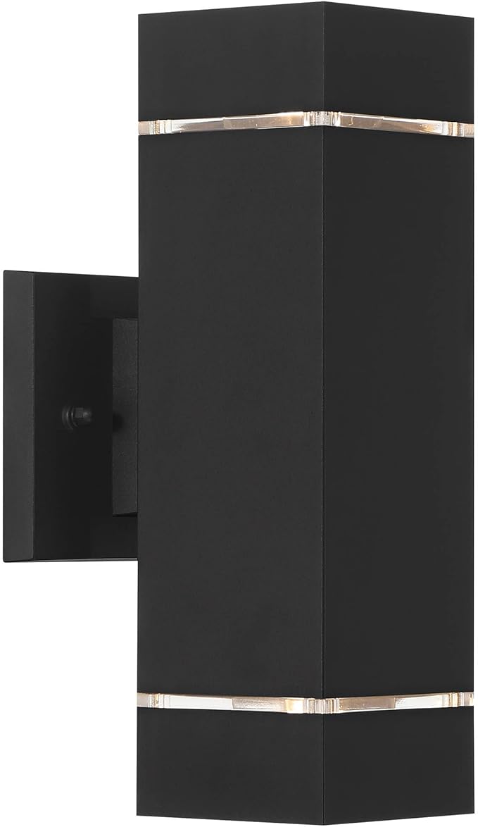 Possini Euro Design Skyridge 11 3/4" High Modern Outdoor Wall Light Fixture Mount Porch House Exterior Outside Set of 2 Up Down LED Bulb Weatherproof Black Aluminum Front Door Patio Garage Home