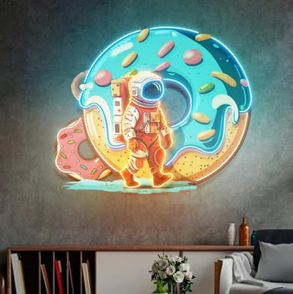 Neon sign Donut Astronaut, Business sign led light, astronaut wall art, Neon Sign Coffee Shop Decor Size:22inch