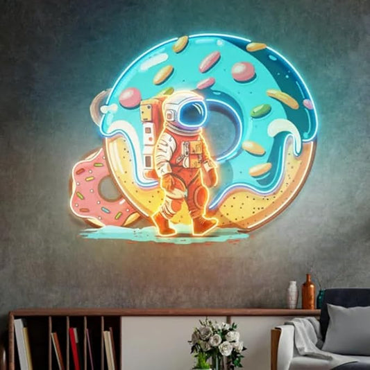 Neon sign Donut Astronaut, Business sign led light, astronaut wall art, Neon Sign Coffee Shop Decor Size:22inch