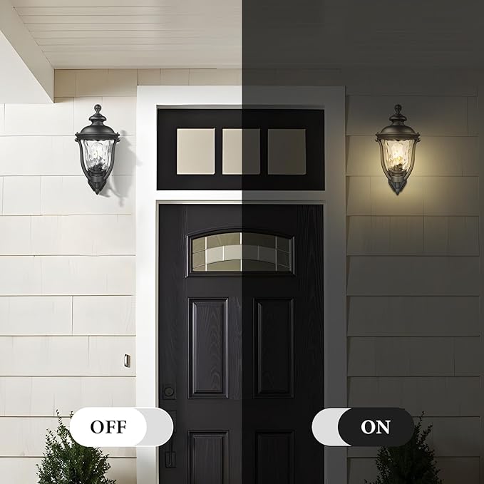 Wall Mounted Outdoor Light Fixtures,Water Ripple Glass Outdoor Lights,18.7Inch Exterior Light Fixtures Wall Mount,Vintage Style Waterproof Black Porch Light Outside Lights For House,Front Porch