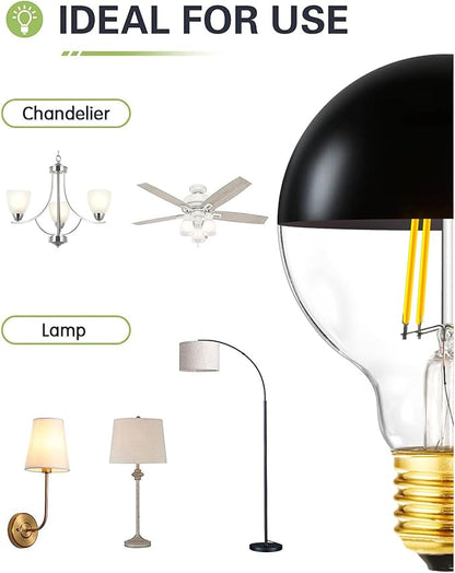Leools Half Black LED Light Bulbs,Dimmable 6W (Equivalent 60Watt) Edison Bulbs,4000K Daylight White,G80/G25 Half Chrome Dipped Anti-Glare LED Filament Bulbs,Decorative Bulb,CRI 90+ E26 Base Pack of 4