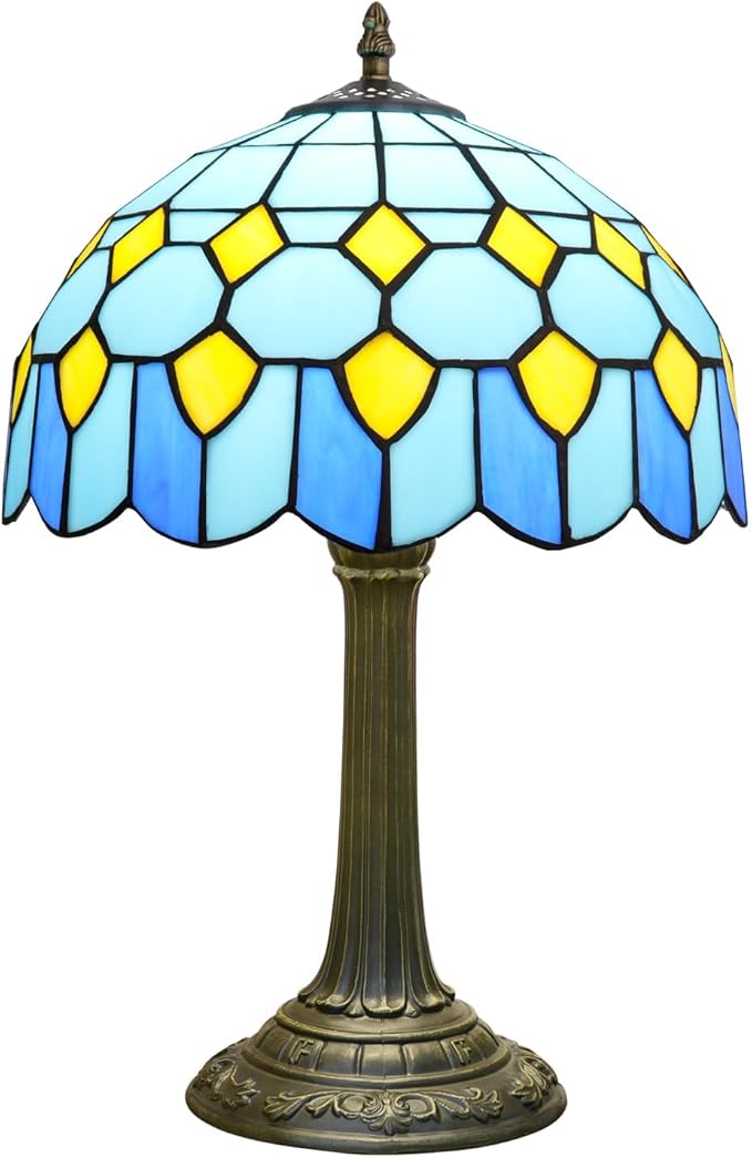 Tiffany Lamp Modern Design Blue Mediterranean Style Stained Glass Lamps Coastal Beach Theme Living Room Office Hotel Bar Kitchen Restaurant Bedroom Bedside Gift Home Decor 12X19 Inch end Table Lamp