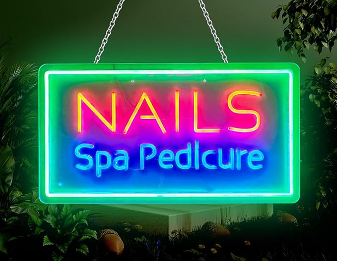 Neon Signs for Wall Decor Nails Spa Pedicure Green Border Handmade Art Sign Neon Led Handmade LED Neon Tubing Signs