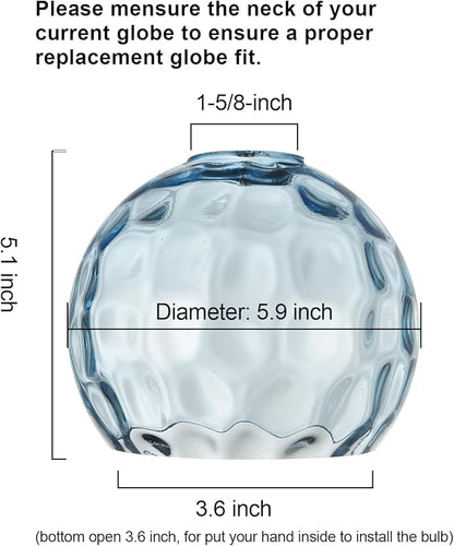 3 Pack Fixture Replacement Globe Shade, 6 Inch Diameter, E26 Base Blue Hammered Glass, Glass Globe Lampshade Cover for Pendant Chandelier Vanity Light No Hardware