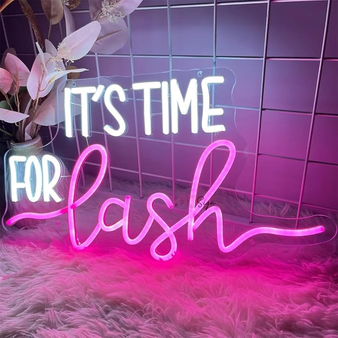 It's Time for Lash Beauty LED Neon Sign Lights Lash Room Decoration Wall Art Neon Light Beauty Salon Decor Business Signboard USB Size:40x22.5CM