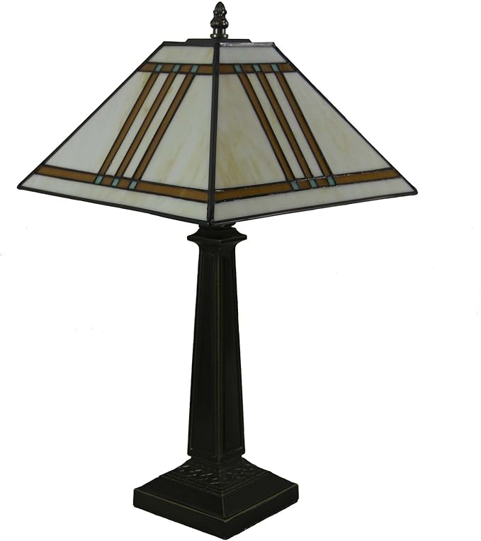 Bieye L10345 Mission Tiffany Style Stained Glass Table Lamp with 11-inches Wide Lampshade, 20-inch Tall