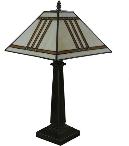 Bieye L10345 Mission Tiffany Style Stained Glass Table Lamp with 11-inches Wide Lampshade, 20-inch Tall
