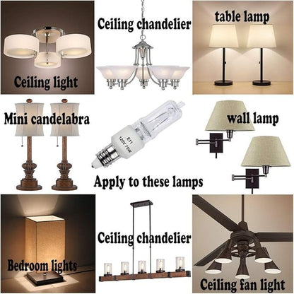 VINACO E11 Bulb, JDE11 120V 75W Halogen Light Bulbs, T4 Mini Candelabra Base, High Output 1150lm, Warm White 2700K, Dimmable, 4-Pack for Ceiling Fan Light Bulbs