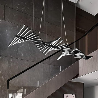 JAYMP Designer Chandelier Modern Dimmable LED Pendant Light, Adjustable Strip Light Bar, Remote Control Kitchen Island Dining Room Hanging Lamp, Matte Black 40lights