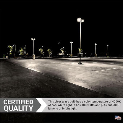 Diodesy- M90 Metal Halide Lamp 100W Pulse Start 9000 Lumens E26 Medium Base 4000K Cool White Clear ED17 Shape 12,000 Hours- High Intensity Discharge HID Outdoor Light Bulb for Street Parking Lots
