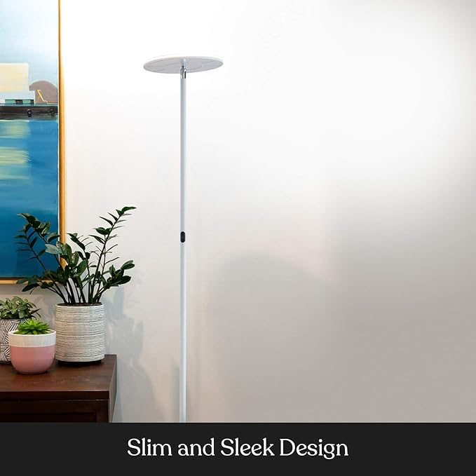 Brightech Sky Flux Dimmable LED Floor Lamp – Super Bright Floor Lamp with 3 Light Modes for Living Room, Office – Torchiere Standing Touch-Lamp, Tall Torch Lamp for Bedroom & Reading - White
