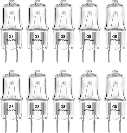 G8 Halogen Light Bulbs 50W 120V Xenon G8 Base 2Pin T4 JCD Type Warm White for Microwave Oven Replacements,for Candle Warmer Light Bulbs, Wax melt Bulbs,Pack of 10