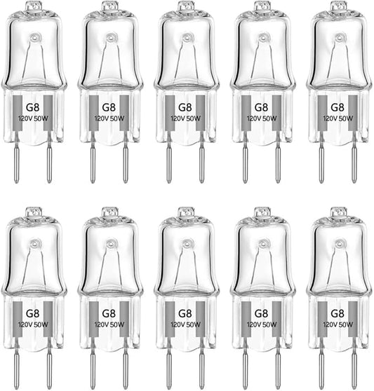 G8 Halogen Light Bulbs 50W 120V Xenon G8 Base 2Pin T4 JCD Type Warm White for Microwave Oven Replacements,for Candle Warmer Light Bulbs, Wax melt Bulbs,Pack of 10
