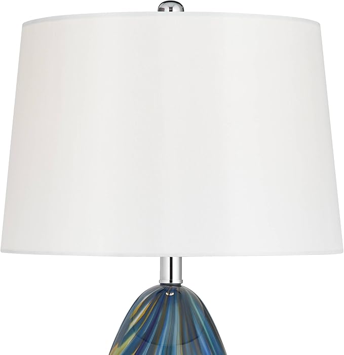 Possini Euro Design Pablo Modern Style Table Lamp with USB Charging Port 27" Tall Multi Blue Art Glass White Drum Shade for Living Room Bedroom House Bedside Nightstand Home Office (Color May Vary)