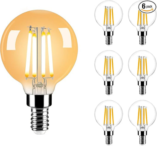 Vinaco G16.5 Candelabra Base Bulbs LED, 6 Pack 600LM G16.5 Light Bulb LED 5W, Equivalent 60W, Warm White 2700K No Flicker G 16.5 Dimmable Bulbs 120V, E12 Base for Chandeliers, Ceiling Fan, Pendant.