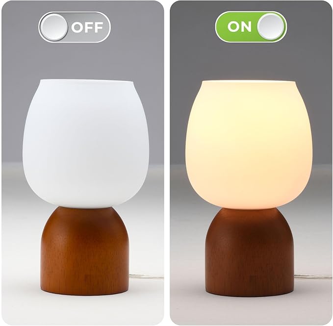 Small RGB Table Lamp for Bedroom, Remote Control Color Changing Desk Lights, with White Opal Glass Lamp Shade, for Living Room Nightstand,Light Brown