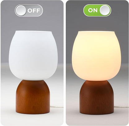 Small RGB Table Lamp for Bedroom, Remote Control Color Changing Desk Lights, with White Opal Glass Lamp Shade, for Living Room Nightstand,Light Brown