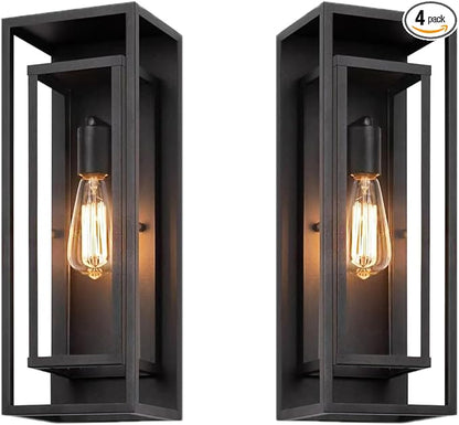 2 Pack 18 inches Outdoor Wall Lantern Light Fixture, Large Black Exterior Waterproof Wall Sconce, Anti-Rust Mount Porch Light with Clear Glass,E26 Socket