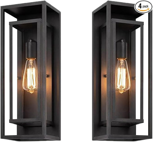 2 Pack 18 inches Outdoor Wall Lantern Light Fixture, Large Black Exterior Waterproof Wall Sconce, Anti-Rust Mount Porch Light with Clear Glass,E26 Socket