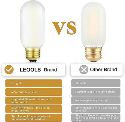 Leools E26 Frosted Edison Bulb 4W Equivalent E26 LED Bulb 40 Watt Dimmable Neutral White 4000K E26 Light Bulb AC120V 400lm Tubular T14 T45 LED Bulb for Pendant,Sputnik,Vanity,Chandeliers Pack of 6