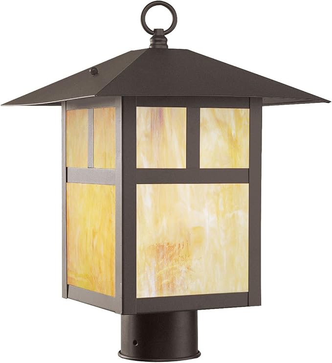 Livex Lighting 2140-07 Montclair Mission 1 Light Outdoor Bronze Finish Solid Brass Post Head with Iridescent Tiffany Glass, 18.00x13.00x13.00