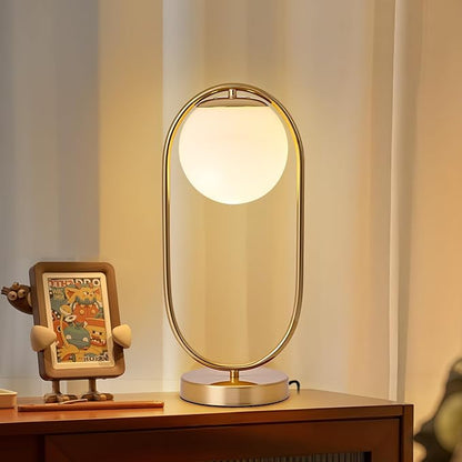 NKU Mid-Century Modern Glass Globe Table Lamp with LED - Luxury Bedside Night Light for Bedroom, Boho Vintage Style for Farmhouse & Office Desk