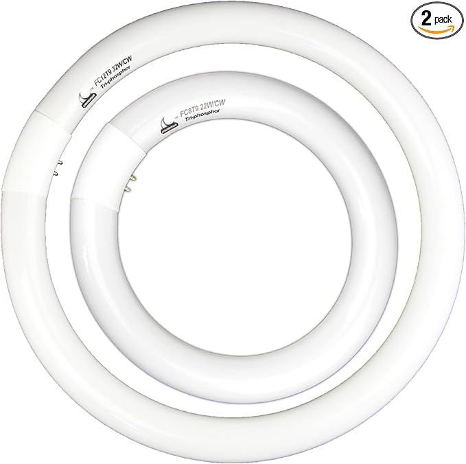 FC8T9/CW 22W and FC12T9/CW 32W Cool White Round Fluorescent Light Bulb Set, 8 inch T9 22 Watts & 12 inch 32 Watts Circular Bulbs Pack, Circline Kitchen and Bath Light Bulbs, CRI 80, 4100K, G10q Prong