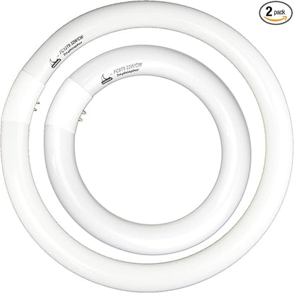 FC8T9/CW 22W and FC12T9/CW 32W Cool White Round Fluorescent Light Bulb Set, 8 inch T9 22 Watts & 12 inch 32 Watts Circular Bulbs Pack, Circline Kitchen and Bath Light Bulbs, CRI 80, 4100K, G10q Prong