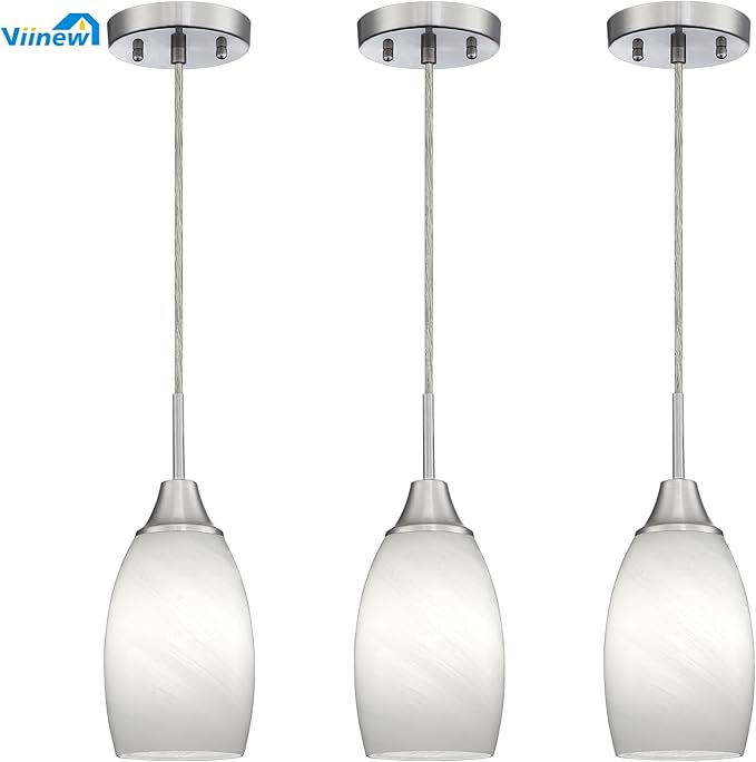 Mini Glass Pendant Light 4.72" White Swirl Pendant Lights 3-Pack Handblown White Art Oval Glass Hanging Pendant Light for Kitchen Island Dining Room Living Foyer Hallway Entry