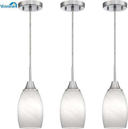 Mini Glass Pendant Light 4.72" White Swirl Pendant Lights 3-Pack Handblown White Art Oval Glass Hanging Pendant Light for Kitchen Island Dining Room Living Foyer Hallway Entry