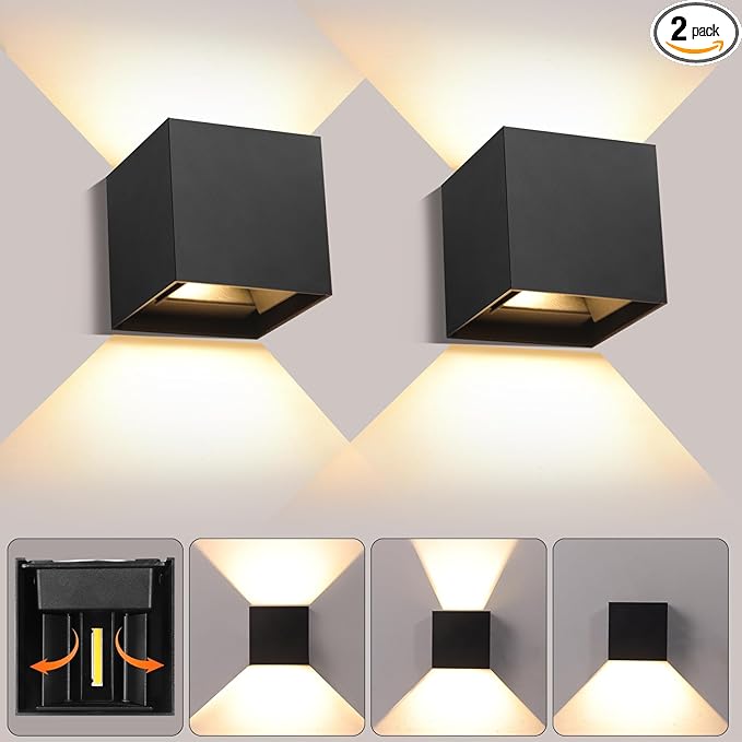 2 Pack Outdoor Wall Lights Fixture 20W,3000K Exterior Modern Front Porch Sconces Hardwired Wall Mount Up Down Lighting for Patio Fence Hallway Entrance