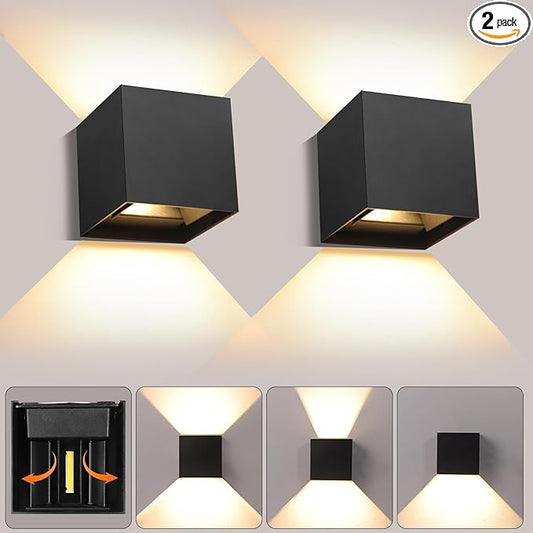 2 Pack Outdoor Wall Lights Fixture 20W,3000K Exterior Modern Front Porch Sconces Hardwired Wall Mount Up Down Lighting for Patio Fence Hallway Entrance