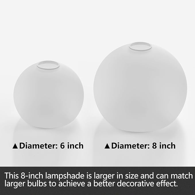 Fixture Replacement Globe Shade with 1.65 Inch Fitter, 8 Inch Diameter, E26 Base 1-5/8 Inch Fitter, Glass Lampshade Cover for Pendant Wall Sconce Chandelier Vanity Light (White Frosted)