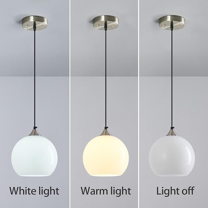 Milky Luster Glass Pendant Lights Kitchen Island Globe Pendant Light Fixtures Modern Pendant Lighting for Bedroom Living Dining Room Light Fixture (7.87 in, 1 Pack)