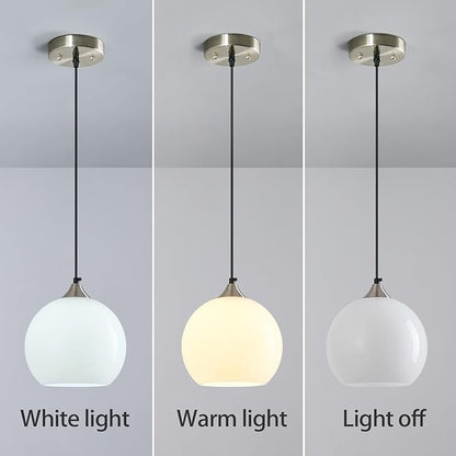 Milky Luster Glass Pendant Lights Kitchen Island Globe Pendant Light Fixtures Modern Pendant Lighting for Bedroom Living Dining Room Light Fixture (7.87 in, 3 Pack)