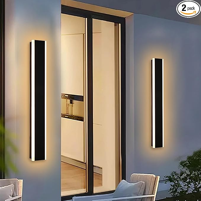 Yaohong 2 Pack 32inch LED Outdoor Wall Linear Lights, Modern Black 3000K-6000K Dimmable Exterior Lighting Fixtures Patio Light, IP65 Waterproof Outdoor House Lights Wall Mount for House Courtyard