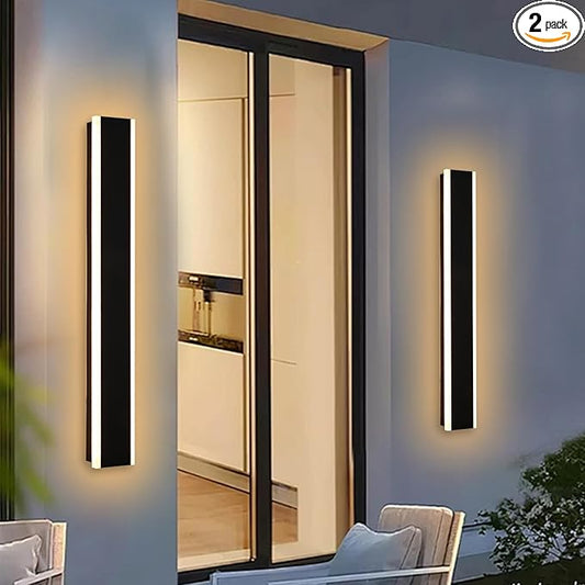 Yaohong 2 Pack 32inch LED Outdoor Wall Linear Lights, Modern Black 3000K-6000K Dimmable Exterior Lighting Fixtures Patio Light, IP65 Waterproof Outdoor House Lights Wall Mount for House Courtyard