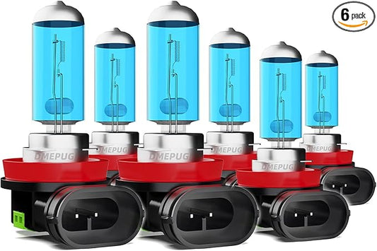 Compatiblewith Buick LaCrosse 2005-2013 halogen headlight bulbs, H11/H8/H9 High Beam + H11/H8/H9 Low Beams + H11 Fog Lights Combo,6000K White Light,Pack of 6