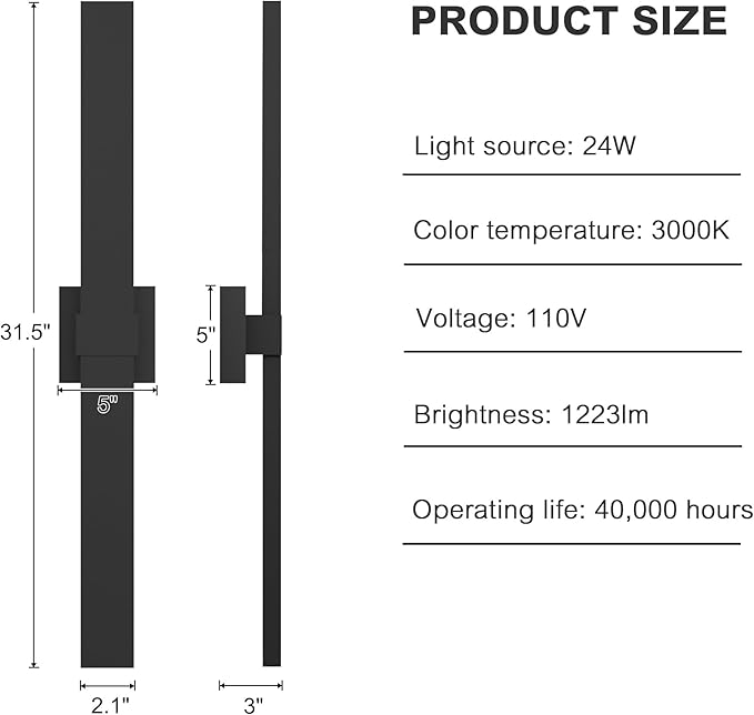 LamQee 31.5 In Aluminum Long Outdoor Wall Lights, 3000K 1223LM LED Waterproof IP65, Modern Exterior Lighting Fixture Linear Outdoor Sconce Wall Mount Outside Lighting for House Porch Patio Garage Door